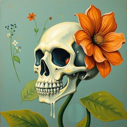 a beautiful painting cartoon skull flower, by henri matisse and kusama yayoi lumion render realistic oil painting