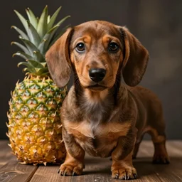 hybrid dachshund puppy that's mostly a pineapple realistic photo realism portrait