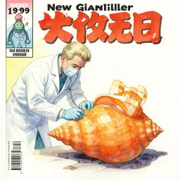watercolor painting of cubed mollusk in orange recieving medical attention in new giantkiller 1 9 9 9 comic cover by dan brereton flash baked at 6 0 0 f