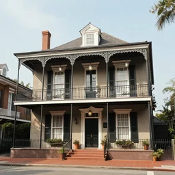 historic mansion in the french quarter of new orleans, 1 9 2 0 s, color