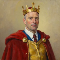 Painting of Saul Goodman as a monarch, oil painting on canvas