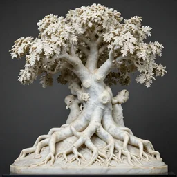 a stunning hyperdetailed tree with intricate roots made of white marble sculpted by canova
