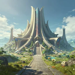 first person perspective digital illustration of Death Mountain in Hyrule reimagined by industrial light and magic:1|wide angle panoramic by beeple and Roger Dean, viewed from eye level:0.9|fantasy, horizontal symmetry, cinematic, architectural design by Frank Gehry:0.9|Unreal Engine, Octane, finalRender, devfiantArt, artstation, artstation HQ, behance, HD, 16k resolution:0.8