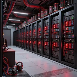 a vast modern datacenter. Cray XMP with furniture, floor tiles, exposed circuit boards and complexes of wiring,  nixie tubes and tesla coils.  immaculate octane redshift concept art render by Zdzisław Beksiński, by beeple, by Artgerm, brilliant modern colors, ultradetailed, 4k ultra, keyframe, cinematic, hyper realism, high detail chromatic ink outline, octane render, unreal engine, 8k, High contrast, golden ratio, trending on cgsociety, ultra high quality model, production quality cinema model