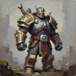pixelated warrior 2 d, oil on canvas, high detail, fantasy, trending on artstation