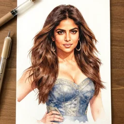 Beautiful detailed watercolor medium shot of Priyanka Chopra by Bill Sienkiewicz, trending on pinterest