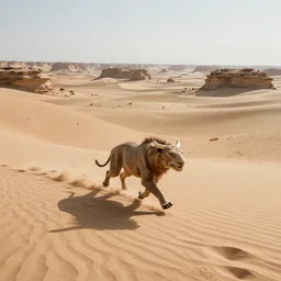 tooth beast running across the open desert, empty desert, sand, karst landscape, wide shot, concept art by greg rutkowski