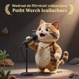 a cat singing with a microphone, claymation