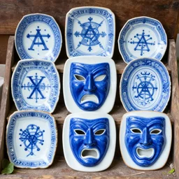 i am a gardener. missed the thieves. it's all quaint like that. full of blue - and - white porcelain tablets with abraxas iconography and a flat image of an angry blue theatre mask ruth bernhard