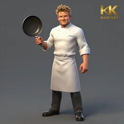 gordon ramsay wearing a chef uniform holding a pan, concept art by senior character artist, polycount contest winner, dau - al - set, official art, concept art, full body high resolution, 4 k