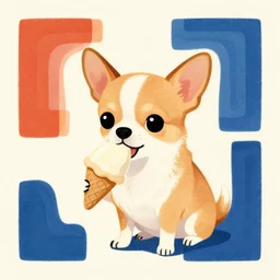 a cute chihuahua eating an ice cream in the style of anni albers