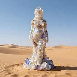 a statue made of crystal gems in the middle of the desert, fantasy art
