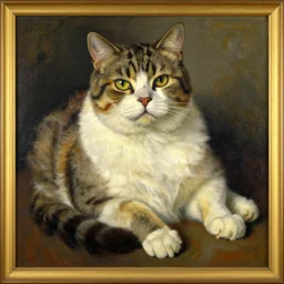 vintage beautiful painting of a fat cat in mary cassatt style