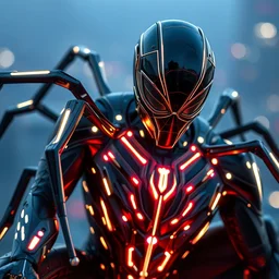 photo of a cyber black and silver spider - man leds highly detailed 8 k hdr smooth sharp focus high resolution award - winning photo