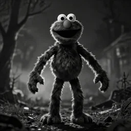 scary elmo with long, slim, gangly arms, horror, slenderman, terror, night cam footage, monochrome