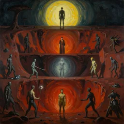 oil painting of the 7 th layer of hell. inspired by stephen gammell, cam de leon, giger, zdzislaw beksinski, dariusz zawadzki, and salvador dali