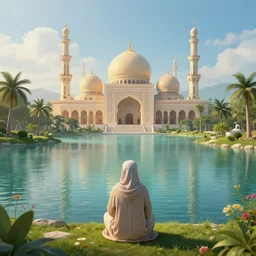 muslim and paradise digital art beautiful landscape 4 k quality super realistic