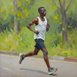 an expressive oil painting of skurofa soremi jogging outside