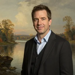 portrait of Robert Herjavec, in the style of the Hudson River School
