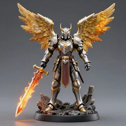 armored angel paladin with a flaming sword, figurine, wargaming