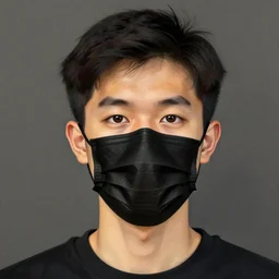portrait of young man wearing black medical mask, style of virgil finlay