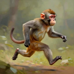 a monkey in an oil painting, running freely, high detail, high polygon-W 768