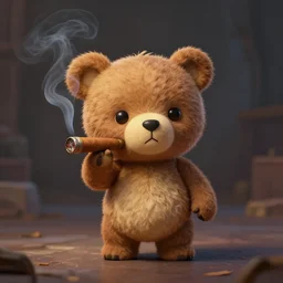 cute little anthropomorphic Teddy Bear smoking a cigar, cover art, ultra wide lens shot , tiny, small,  short, cute and adorable, pretty, beautiful, DnD character art portrait, matte fantasy painting, DeviantArt Artstation, by Jason Felix by Steve Argyle by Tyler Jacobson by Peter Mohrbacher, cinematic lighting