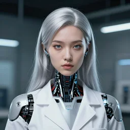 a portrait of a scientist android girl with silver hair by artgerm and wlop