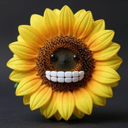 a photo of sunflower monster with human teeth, 3 5 mm