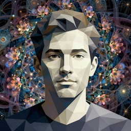 a geometrical portrait of a man, fractal flowering background, digital art, trending on artstation,