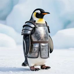 a penguin wearing armor