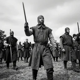 medieval protester face photo black and white wide angle lense