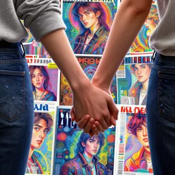 xray photoshoot of couple hand holding, colourful vfx art, art by hsiao - ron cheng & james jean - presented as magazine collage style, volumetric light, colourful, sharp, detailed, digital painting, illustration, illustration, magazine collage, highly detailed, intricate detail, unreal engine, octae render