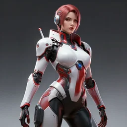 masterpiece concept art, a beautiful highly detailed futuristic lady, confident pose, by geof darrow and jae lee, 8 k, intricate detail, cinematic lighting, red white and black colors