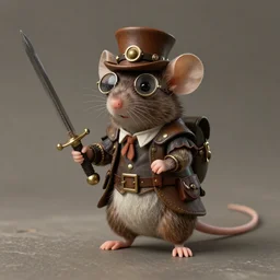 A mouse in steampunk attire with a sword