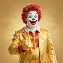 extremely detailed studio portrait of ronald mcdonald surrended by gold, soft light, golden glow, award winning photo, 4 k