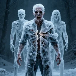 a horrifying man split into 4 equal parts and frozen solid