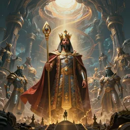 a majestic photograph of the king of agharta, land of advanced races, giant, hollow earth infographic, illustrations, dynamic lighting, digital art, fantastically beautiful, illustration, aesthetically inspired by leonardo da vinci, trending on artstation, art by daniel merriam, 8 k, upscale