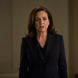 Movie still of Sheryl Sandberg as a villain in movie Panopticon