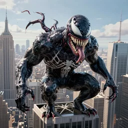 Fantasy art of a Venom on a skyscraper, digital art, New York, realism, trending on artstation
