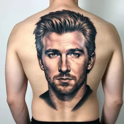 a picture of my new back tattoo of chris evans'face by tom of finland