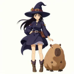 full body portrait character concept art, anime key visual of a little witch with her capybara mascot, trending on pixiv fanbox, painted by makoto shinkai takashi takeuchi studio ghibli