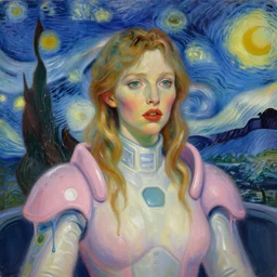portrait of lea seydoux inside a spaceship, futuristic clothes, pastel colors, beautiful face, rule of thirds, spotlight, drips of paint, expressive, passionate, by mandy jurgens, by vincent van gogh, digital painting