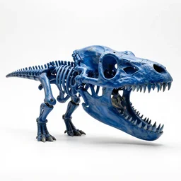 sapphire blue dinosaur skull fossil, professional product shot, isolated on a pure white background, centered, entire object in frame, sharp focus, soft studio lighting
