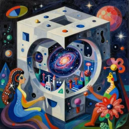 an extremely high quality hd surrealism painting of a beautiful cubism 4d hyperspace soul quantum dimension neural wormhole supercluster galaxy supernova anenome cityscape by Joan miro and Vladimir kush,4k, ultra realistic, super realistic, shadows, depth, surrealistic