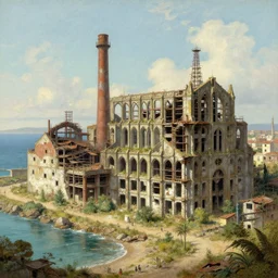 a beautiful hyperdetailed illustration of unfinished building industrial architecture nature abandoned city abbey architecture by eugene boudin, sea, archdaily, wallpaper, highly detailed, trending on artstation.
