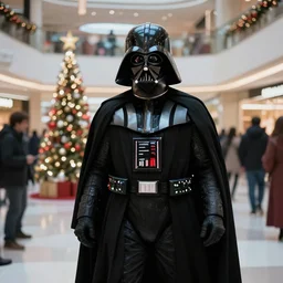 film still of Darth Vader goes to the mall at Christmas time in the new Star Wars movie, 4k