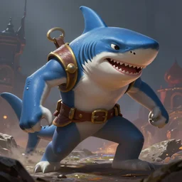 anthropomorphic shark knight in battle, fantasy, digital painting, dramatic lighting, vibrant setting, realistic shading, unreal engine 5, concept art, ultra detailed, trending artstation