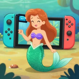 a mermaid using a ninendo switch,