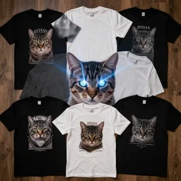 cat with laser eyes, graphic tees